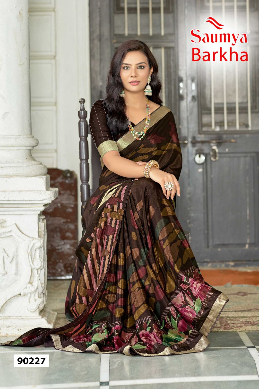 Barkha By Saumya Chinon Viscose Printed Sarees Suppliers In India